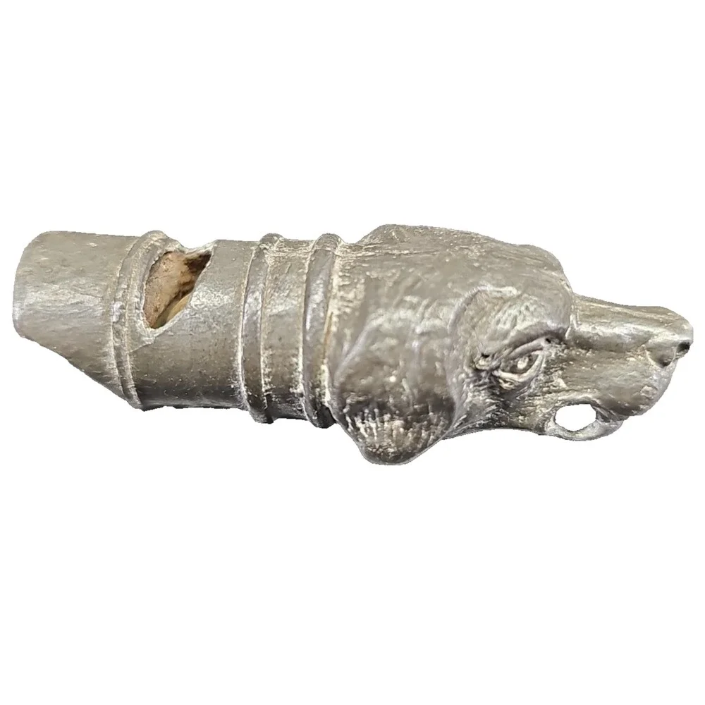 VICTORIAN PEWTER FIGURAL WHISTLE :  HUNTING DOG ,ENGLAND